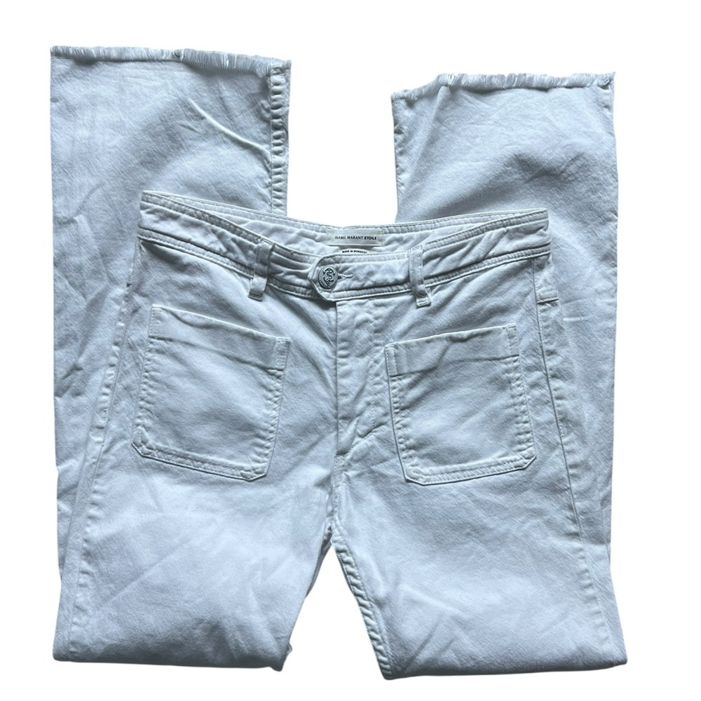 Isabel Marant Etoile  White Cotton Denim Cropped Jeans Raw Hem Size 38